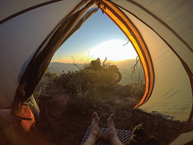 camping, sunset, bikepacking, tent