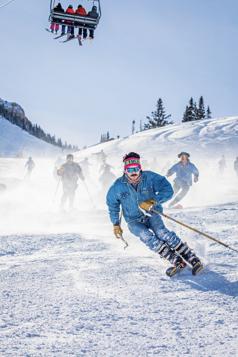 photo by John Howland skiing, jeans, denim