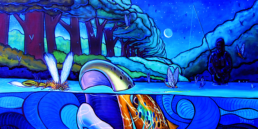 painting by Derek DeYoung fishing catch and release outside bozeman