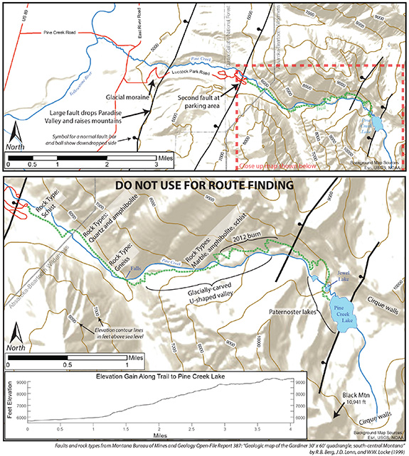 Map courtesy Jacob Thacker Pine Creek Lake, Paradise Valley, Geology, Absarokas