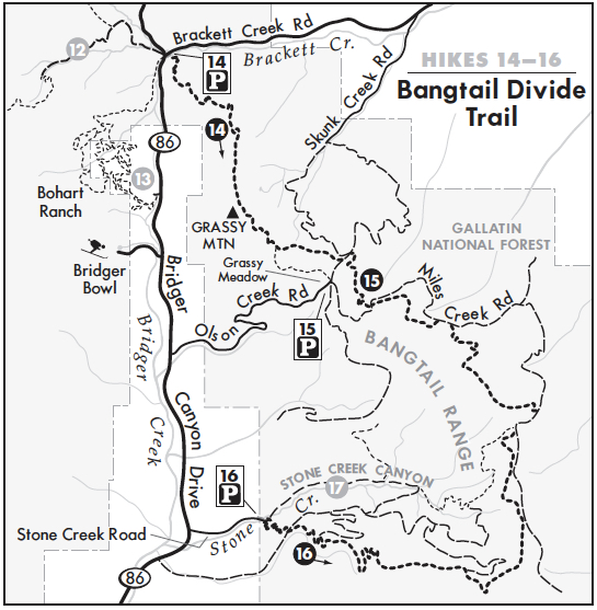 Map by Robert Stone Bangtail Divide Trail, Brackett Creek, map, hike