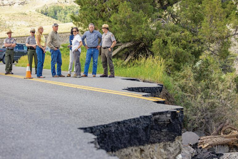 Assessing flood road damage in Yellowstone