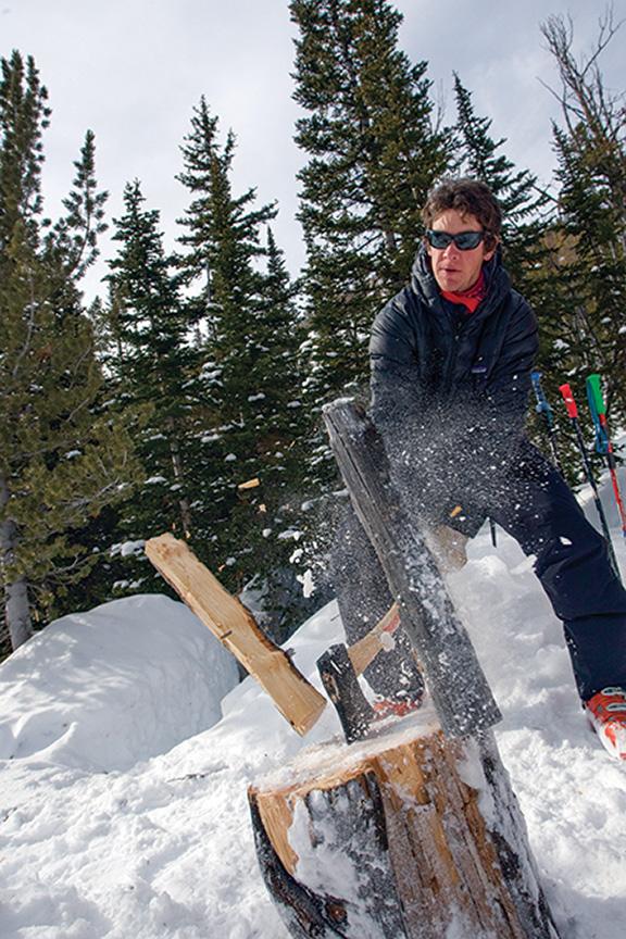 Photo by Steve Gilson  Splitting wood, Montana camping, Forest Service cabin