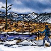 Illustration by Bryan Schaeffer snowshoeing illustration